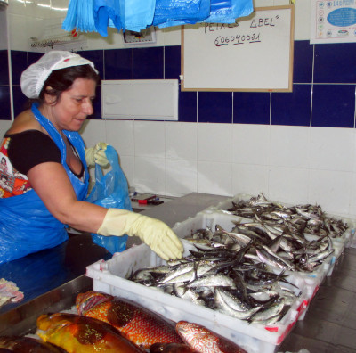 Pescadera del Mercado vendiendo sardinas